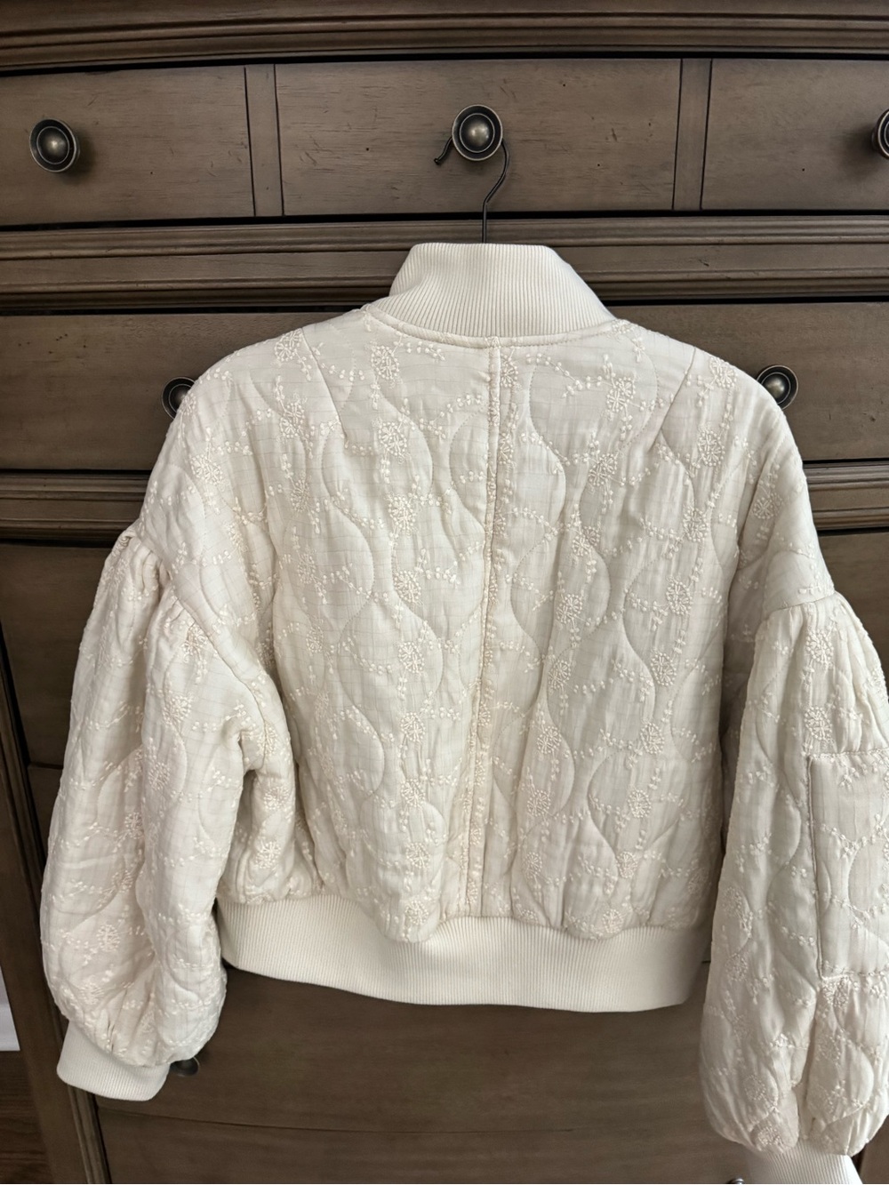 Mable Cream Quilted Bomber Jacket With Puffed Sleeves - Picture 2 of 5